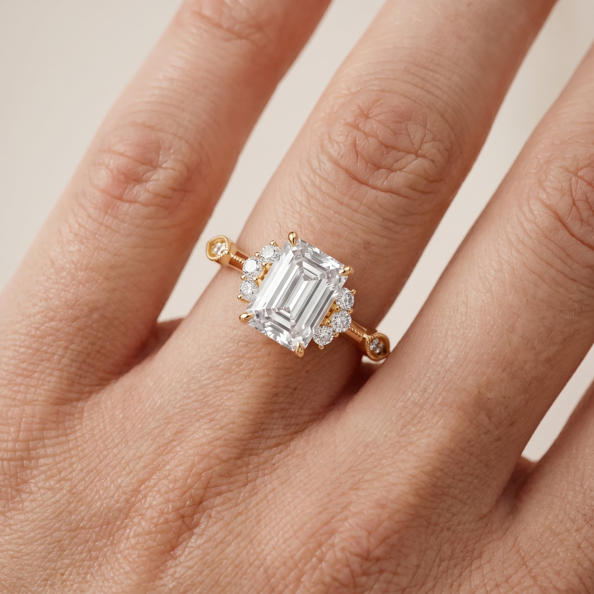 Naomi Vintage Milgrain Emerald Diamond Engagement Ring in Yellow Gold - lifestyle.jpg