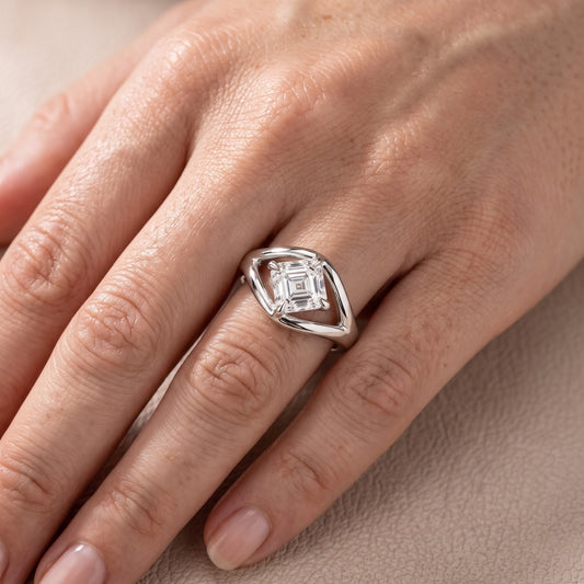 Madeleine Split Shank Asscher Diamond Engagement Ring in Platinum - lifestyle.jpg