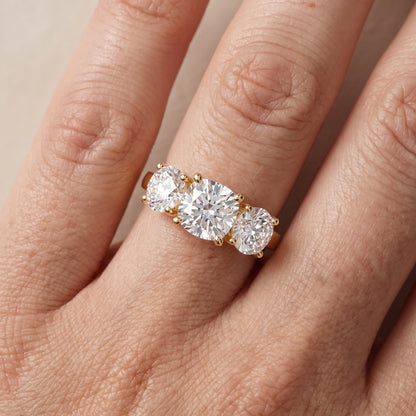 Esme Three-Stone Tapered Cushion Diamond Ring in Yellow Gold - lifestyle.jpg