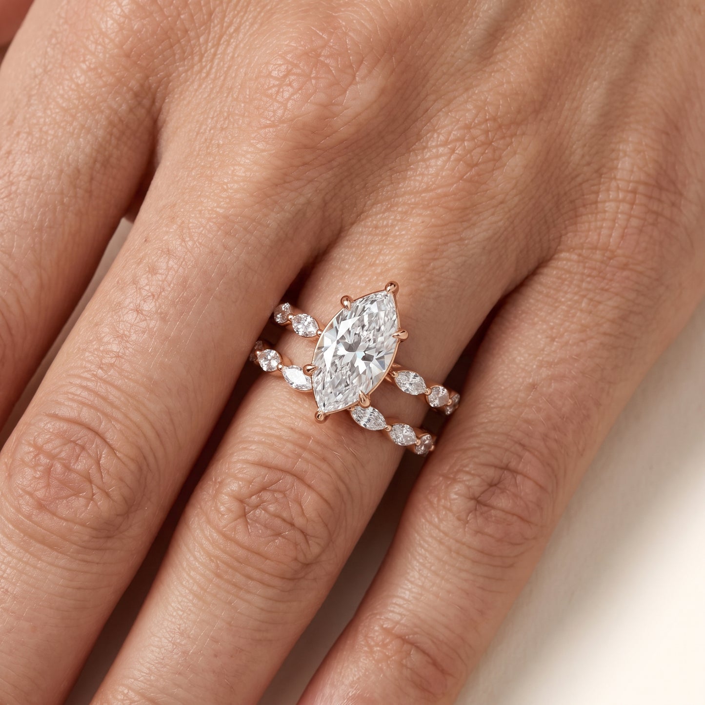 Elina Split Shank Marquise Accent Marquise Diamond Engagement Ring in Rose Gold - lifestyle.jpg