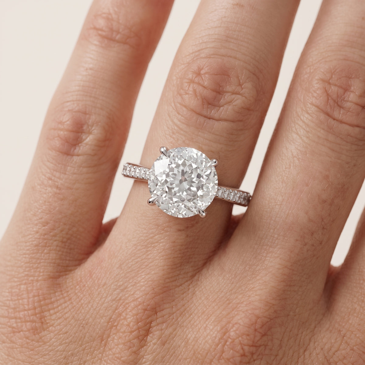 Skylar Twist Pavé Portuguese Cut Round Diamond Engagement Ring in Platinum - lifestyle.jpg