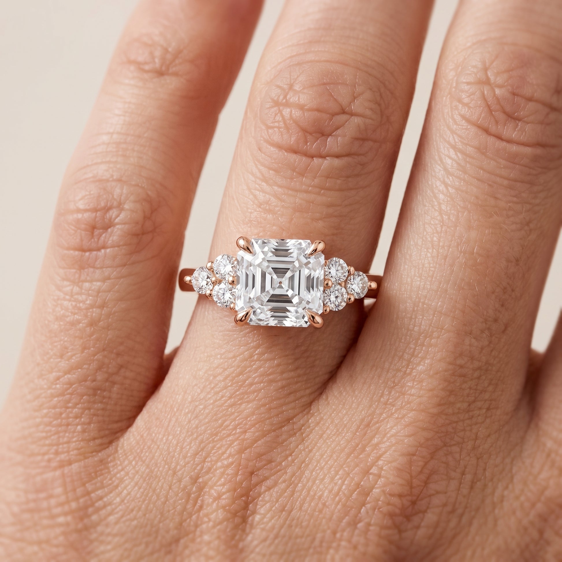 Anya Sidestone Cluster Asscher Diamond Ring in Rose Gold - lifestyle.jpg