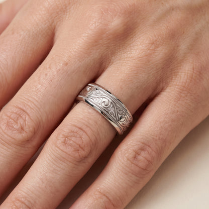 Helena Carved Milgrain Wedding Band in White Gold - lifestyle.jpg