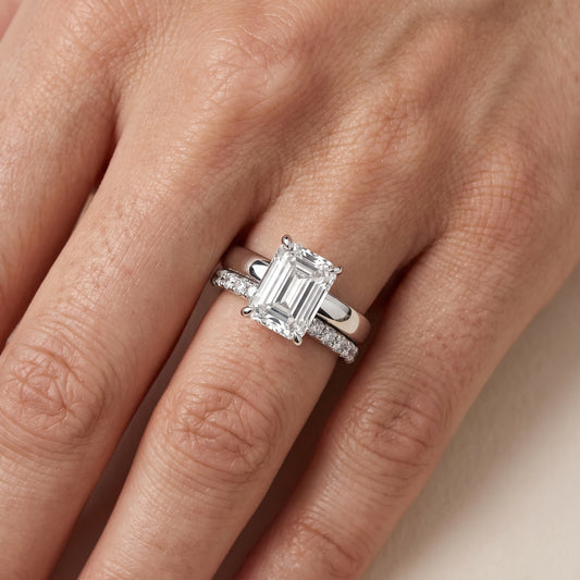 Josephine Split Shank Pavé Emerald Diamond Engagement Ring in Platinum - lifestyle.jpg