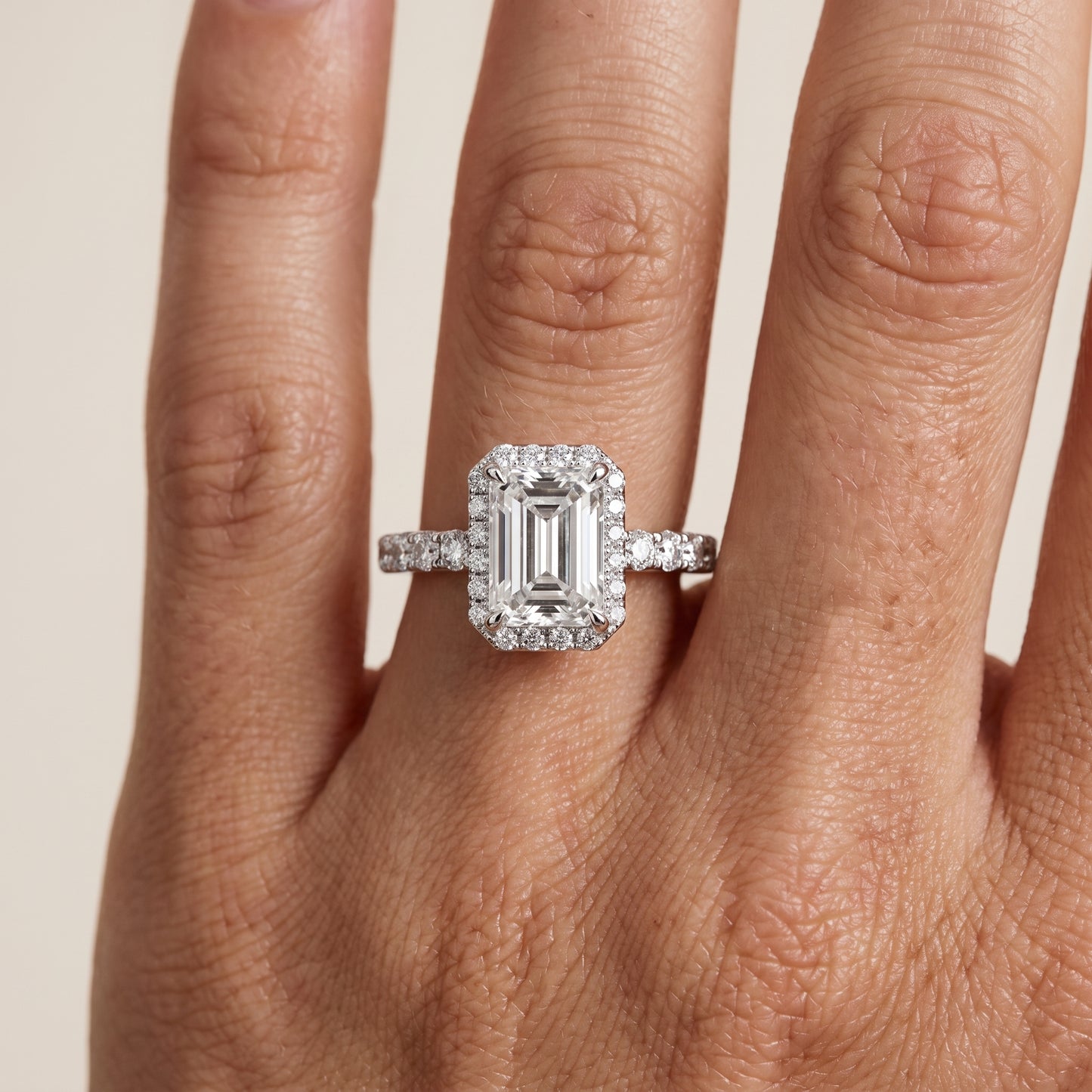 Chloe Halo Pavé Emerald Diamond Ring in Silver - lifestyle.jpg
