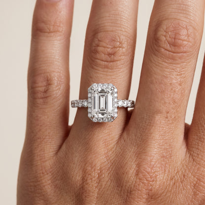 Chloe Halo Pavé Emerald Diamond Ring in Silver - lifestyle.jpg