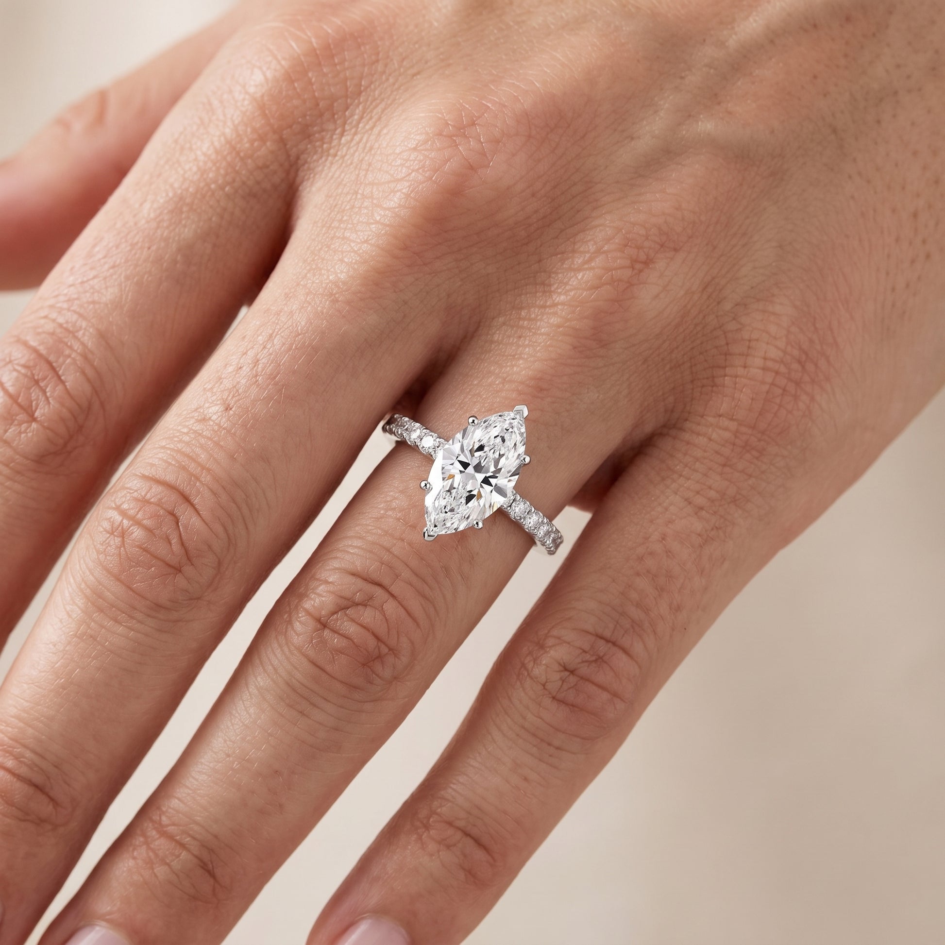 Juna French Pavé Solitaire Marquise Diamond Engagement Ring in Platinum - lifestyle.jpg