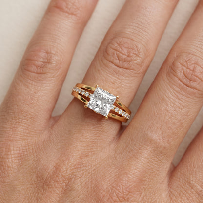 Scarlett Split Shank Pavé Princess Diamond Ring in Yellow Gold - lifestyle.jpg