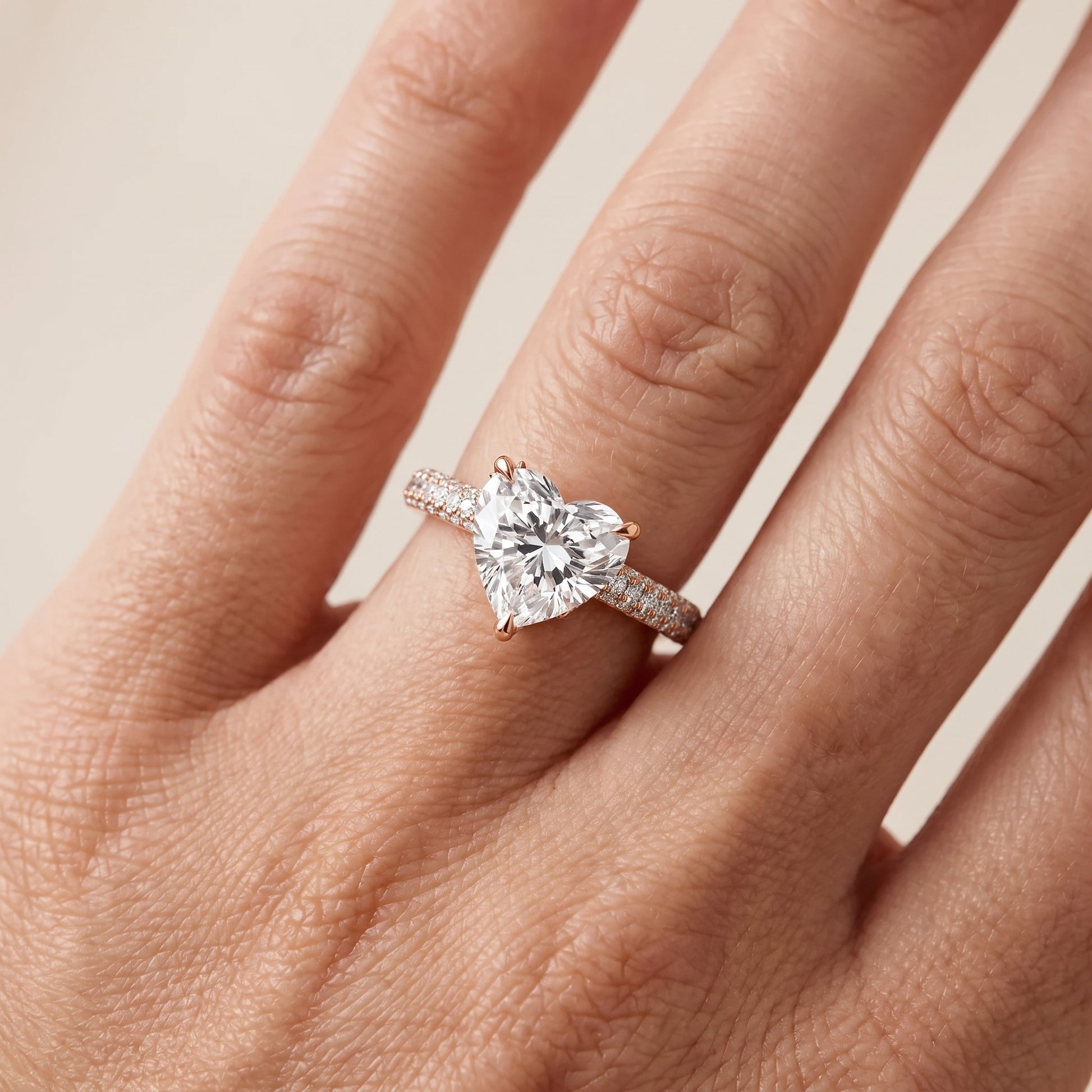 Della Hidden Halo Pavé Heart Diamond Engagement Ring in Rose Gold - lifestyle.jpg