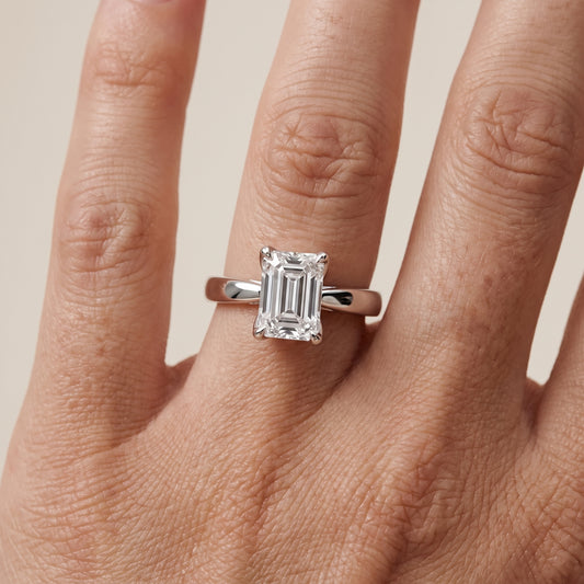 Lucia Solitaire Six-Prong Emerald Diamond Engagement Ring in White Gold - lifestyle.jpg