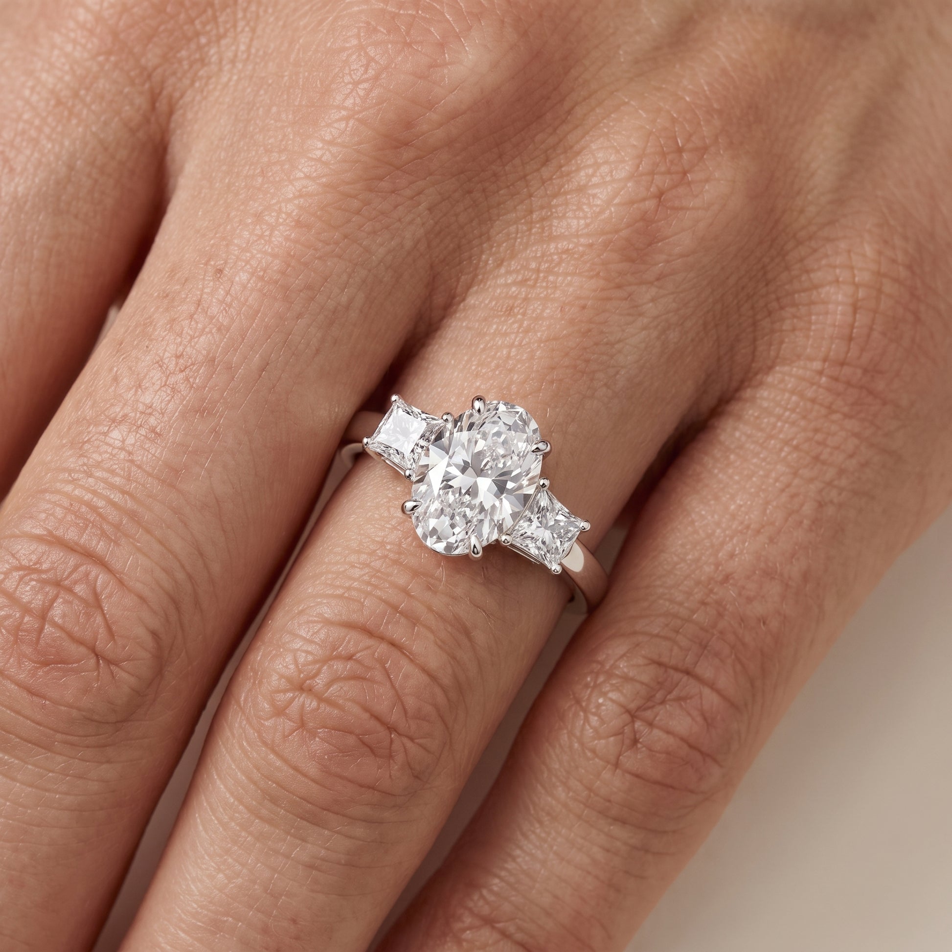 Selena Three-Stone Basket Oval Diamond Ring in Silver - lifestyle.jpg