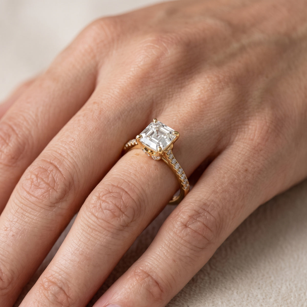 Moab Petal Pavé Asscher Diamond Engagement Ring in Platinum - lifestyle.jpg