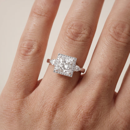 Eliza Halo Sidestone Princess Diamond Engagement Ring in White Gold - lifestyle.jpg