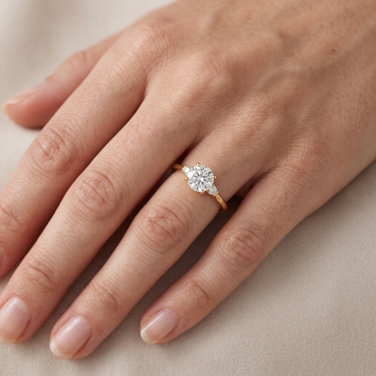 Micaela Three-Stone Round Diamond Engagement Ring in Silver - lifestyle.jpg