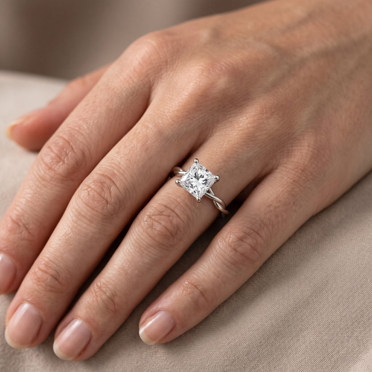 Iris Twist Princess Diamond Engagement Ring in White Gold - lifestyle.jpg