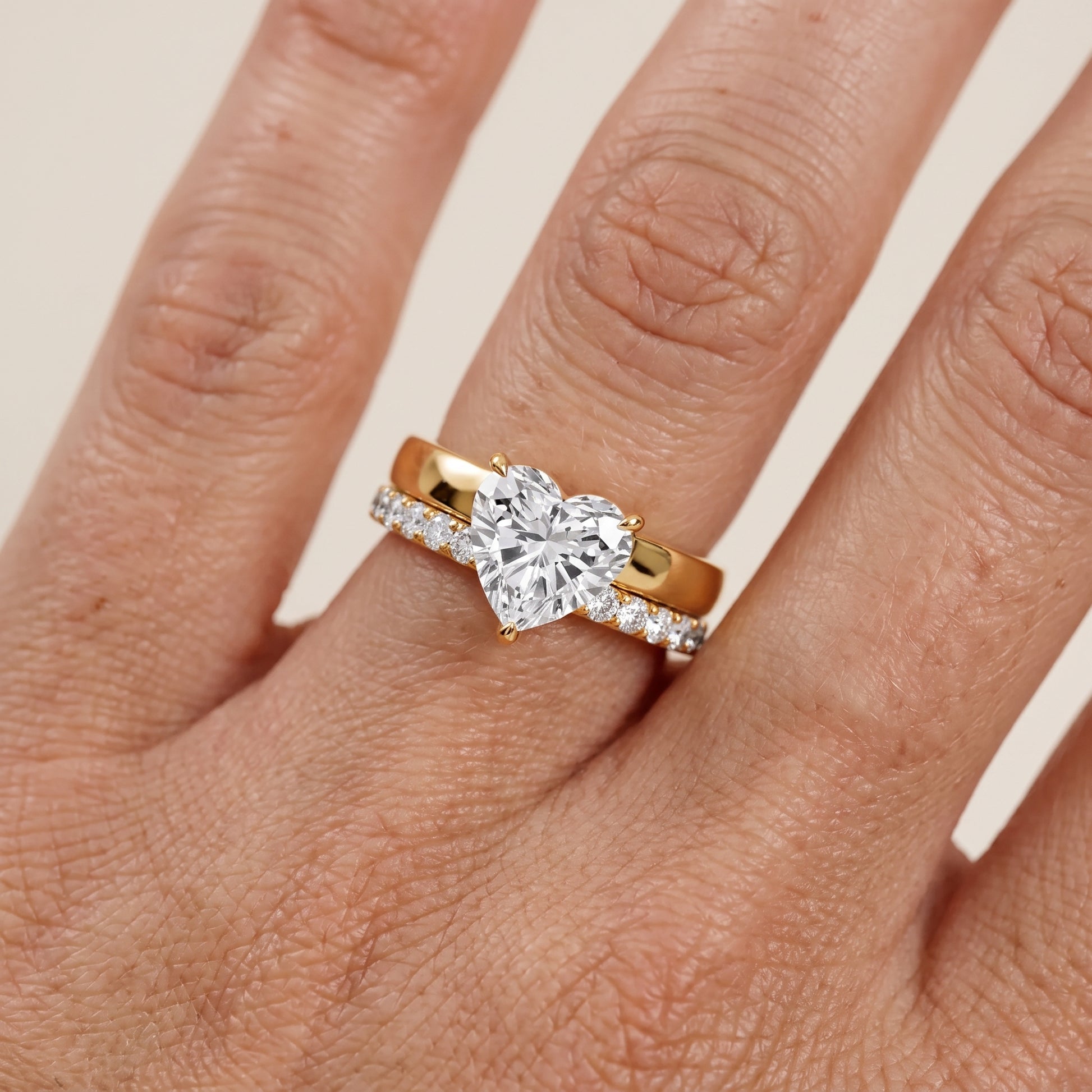 Veda Split Shank Pavé Heart Diamond Engagement Ring in Yellow Gold - lifestyle.jpg