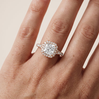 Bella Halo Pavé Radiant Diamond Engagement Ring in Rose Gold - lifestyle.jpg