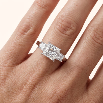 Selena Three-Stone Basket Princess Diamond Ring in Silver - lifestyle.jpg