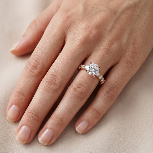 Piper Sidestone Round Diamond Engagement Ring in Rose Gold - lifestyle.jpg