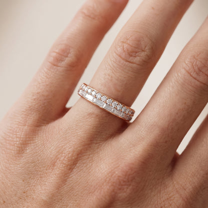 Genevieve Channel Set Round & Baguette Diamond Anniversary Ring in Rose Gold - lifestyle.jpg