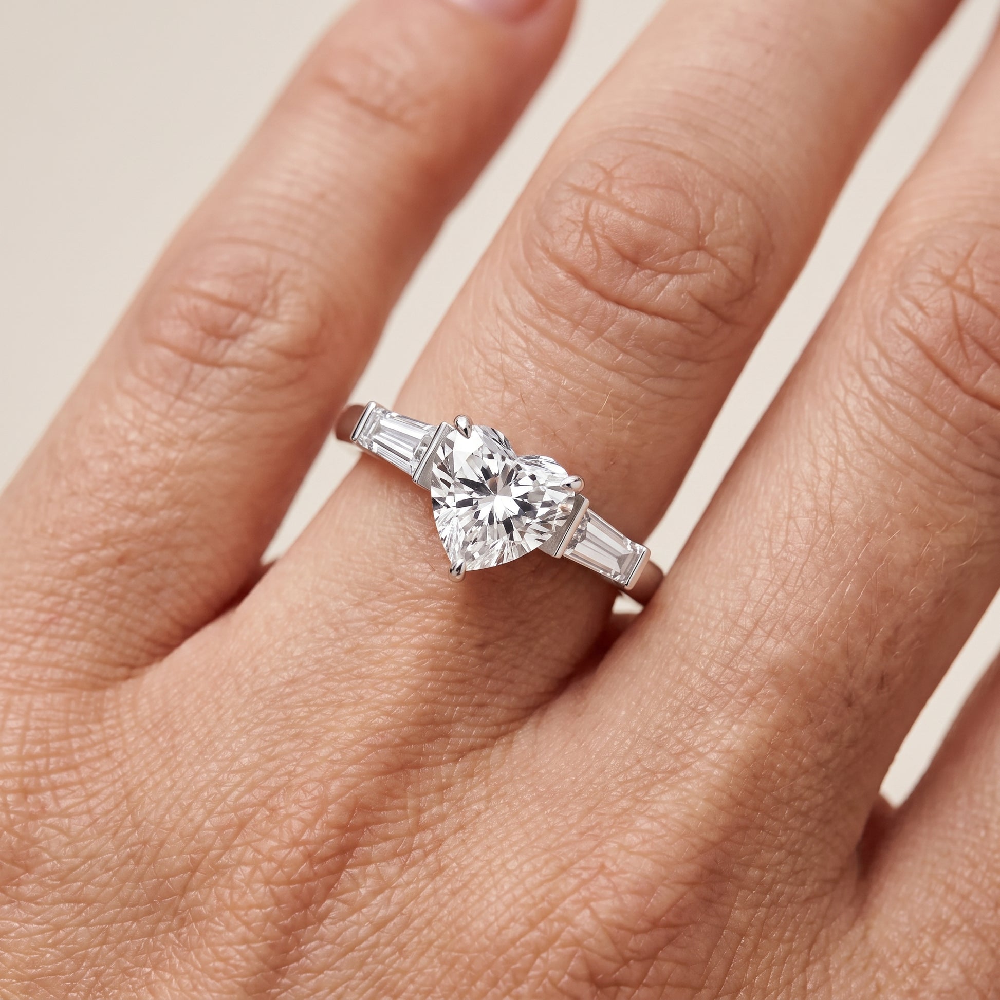 Zelda Tapered Baguette Heart Diamond Engagement Ring in Silver - lifestyle.jpg