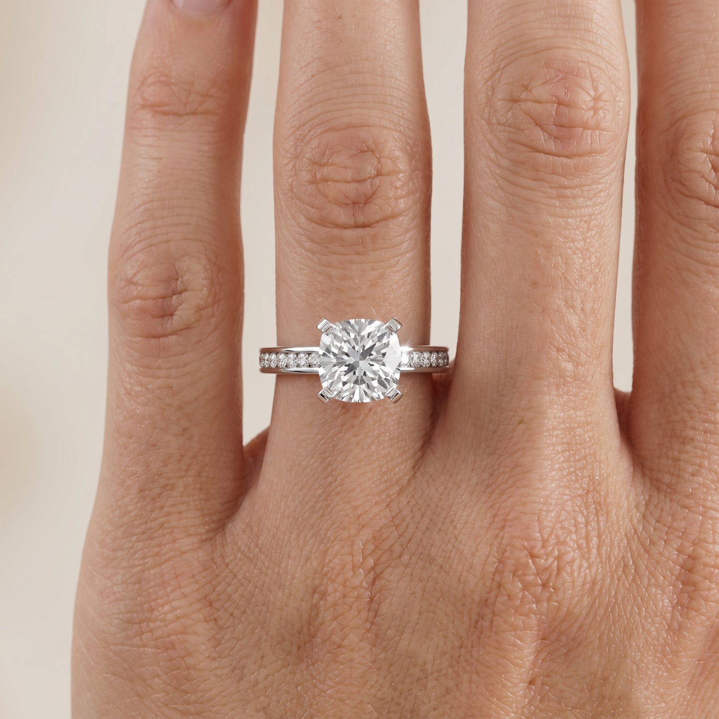 Tessa Solitaire Channel Set Cushion Diamond Engagement Ring in Platinum - lifestyle.jpg