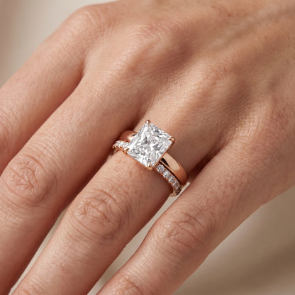 Veda Split Shank Pavé Radiant Diamond Engagement Ring in Rose Gold - lifestyle.jpg