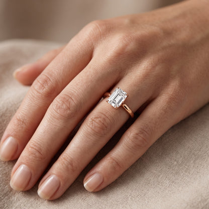 Serena Blossom Solitaire Emerald Diamond Engagement Ring in Rose Gold - lifestyle.jpg