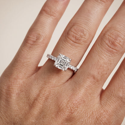Aisha Pavé Solitaire Asscher Diamond Engagement Ring in Platinum - lifestyle.jpg
