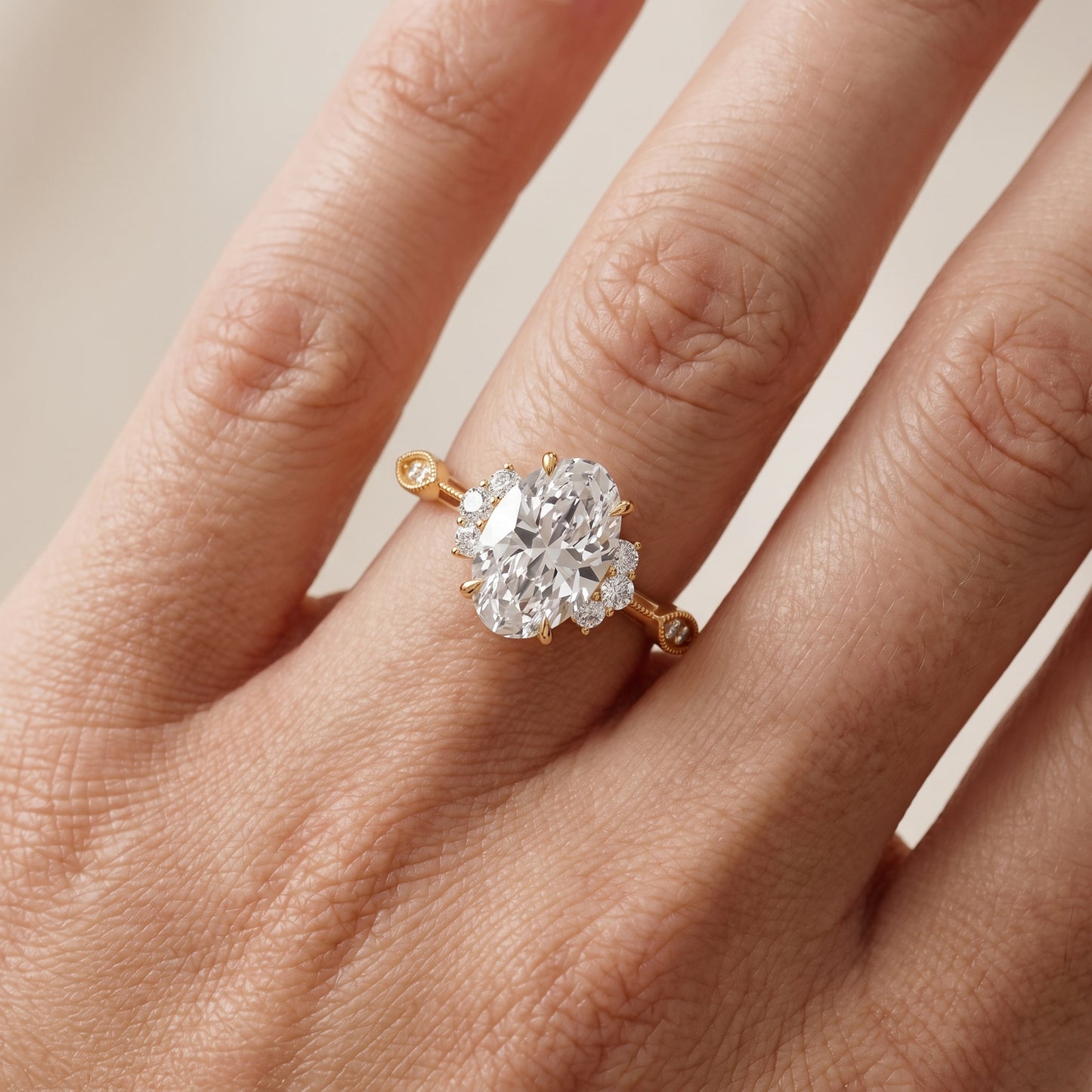 Naomi Vintage Milgrain Oval Diamond Engagement Ring in Yellow Gold - lifestyle.jpg