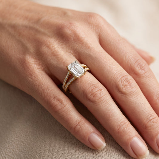 Eternal Embrace Solitaire Emerald Diamond Engagement Ring in Yellow Gold - lifestyle.jpg