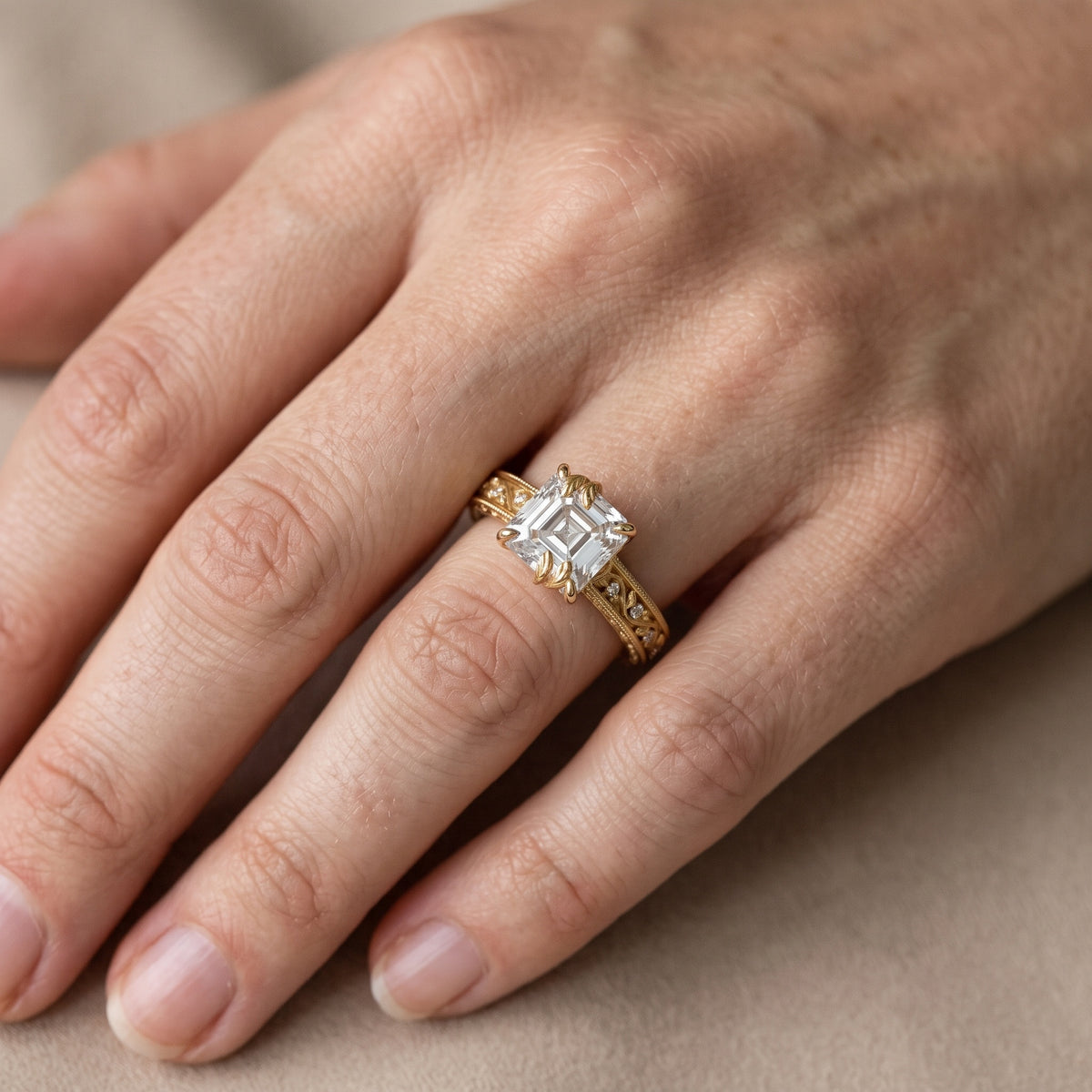 Laguna Vintage Vine Asscher Diamond Engagement Ring in Silver - lifestyle.jpg