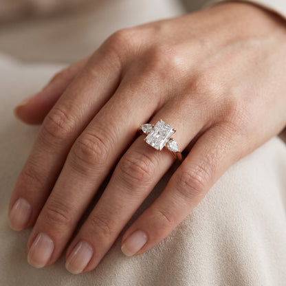 Stella Three-Stone Radiant Diamond Engagement Ring in Rose Gold - lifestyle.jpg