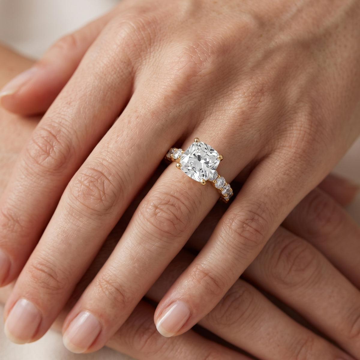 Leta Infinity Pavé Cushion Diamond Engagement Ring in Yellow Gold - lifestyle.jpg