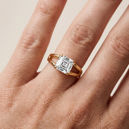 Giselle Solitaire Split Shank Asscher Diamond Engagement Ring in Yellow Gold - lifestyle.jpg