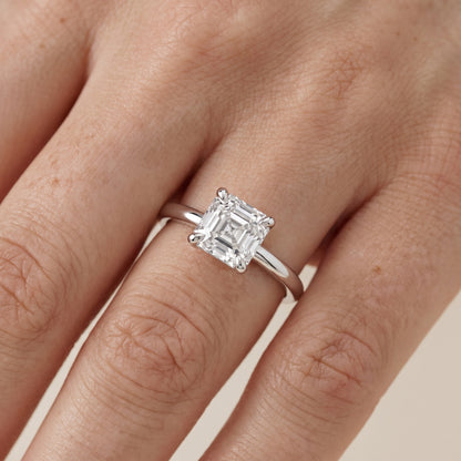 Nella Petite Solitaire Asscher Diamond Engagement Ring in Silver - lifestyle.jpg