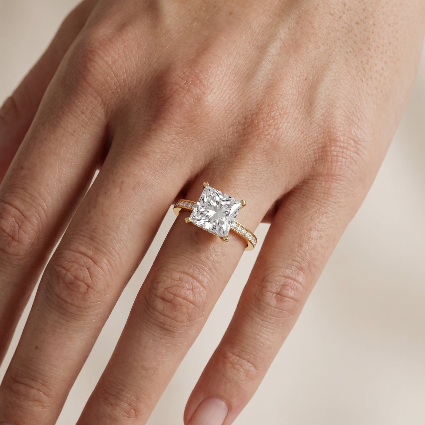 Naia Hidden Halo Princess Diamond Ring in Yellow Gold - lifestyle.jpg
