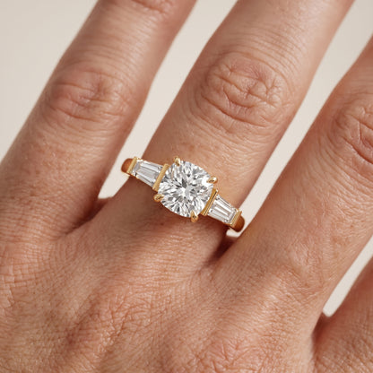 Zelda Tapered Baguette Cushion Diamond Engagement Ring in Yellow Gold - lifestyle.jpg
