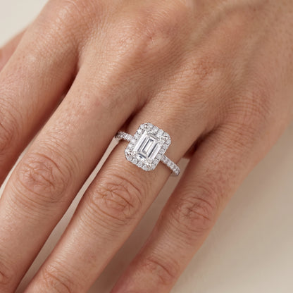 Sophie Halo Pavé Emerald Diamond Ring in Platinum - lifestyle.jpg