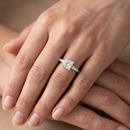 Winnie Three-Stone Princess Diamond Engagement Ring in Platinum - lifestyle.jpg