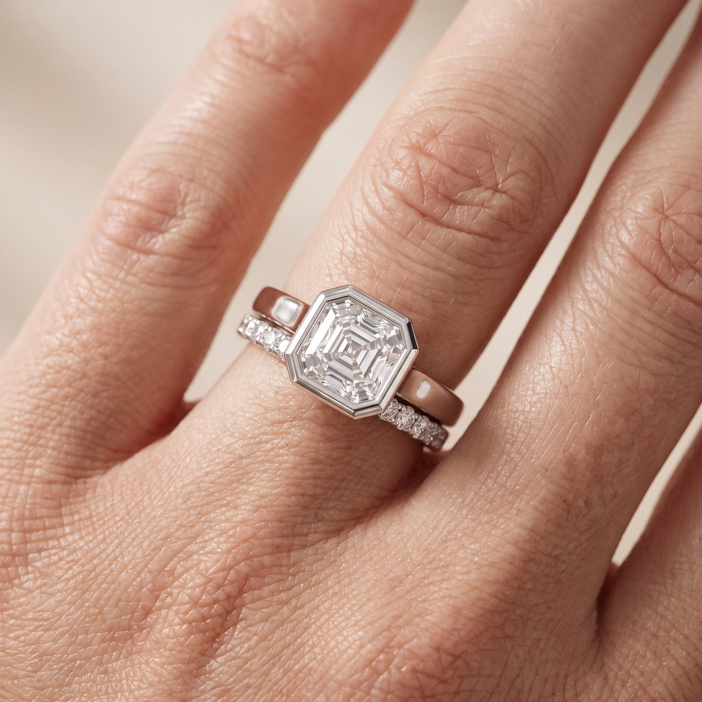 Ayla Bezel Bypass Asscher Diamond Ring in White Gold - lifestyle.jpg