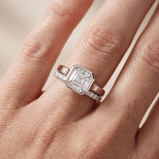 Ayla Bezel Bypass Asscher Diamond Ring in White Gold - lifestyle.jpg