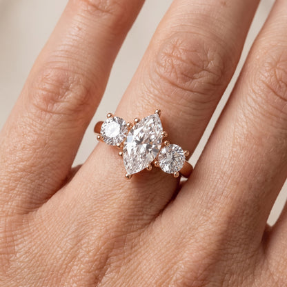 Callie Three-Stone Trellis Marquise Diamond Engagement Ring in Rose Gold - lifestyle.jpg