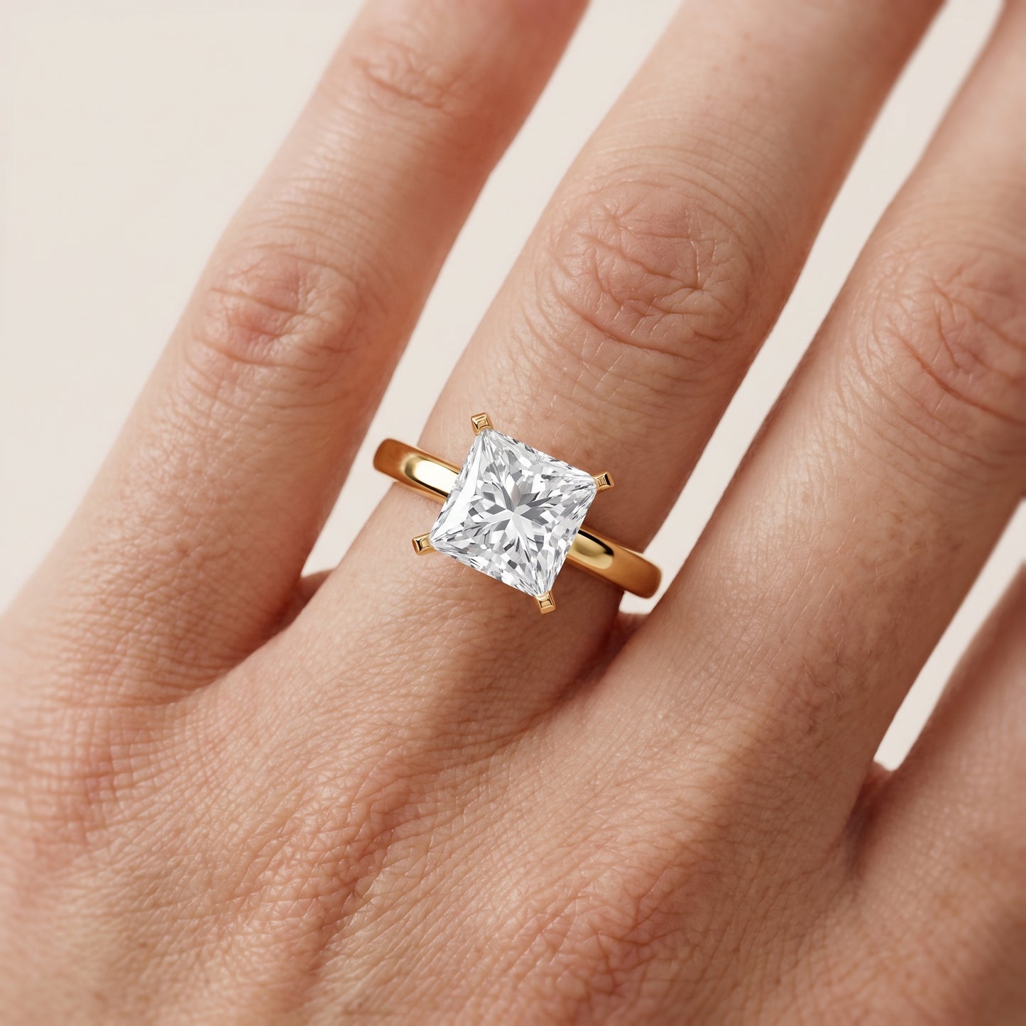 Liana Solitaire Claw Prong Princess Diamond Engagement Ring in Yellow Gold - lifestyle.jpg
