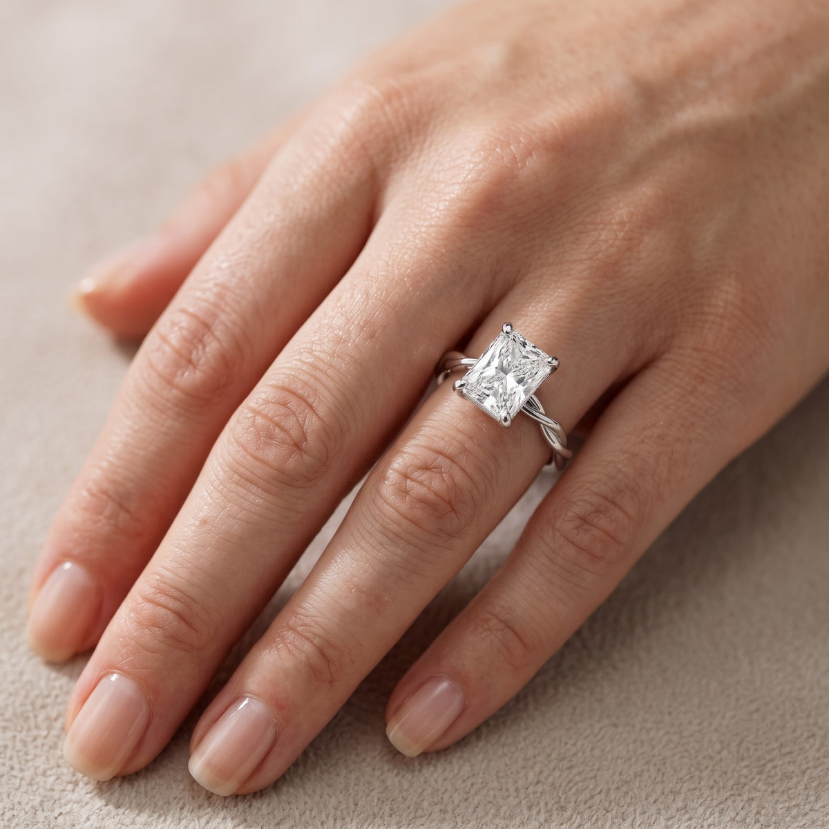 Iris Twist Radiant Diamond Engagement Ring in Silver - lifestyle.jpg