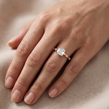 Elena Radiance Solitaire Asscher Diamond Engagement Ring in Rose Gold - lifestyle.jpg