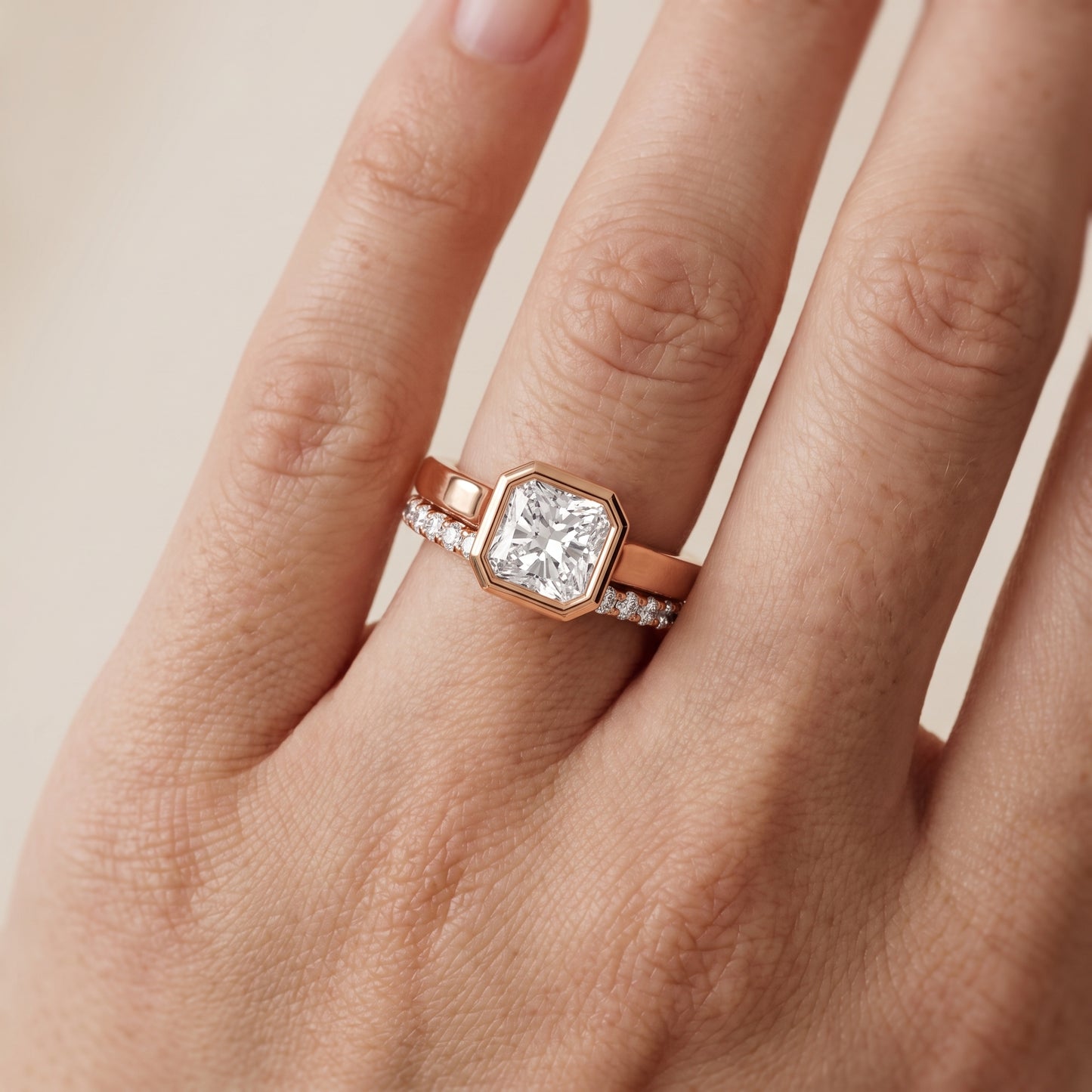 Ayla Bezel Bypass Radiant Diamond Ring in Rose Gold - lifestyle.jpg