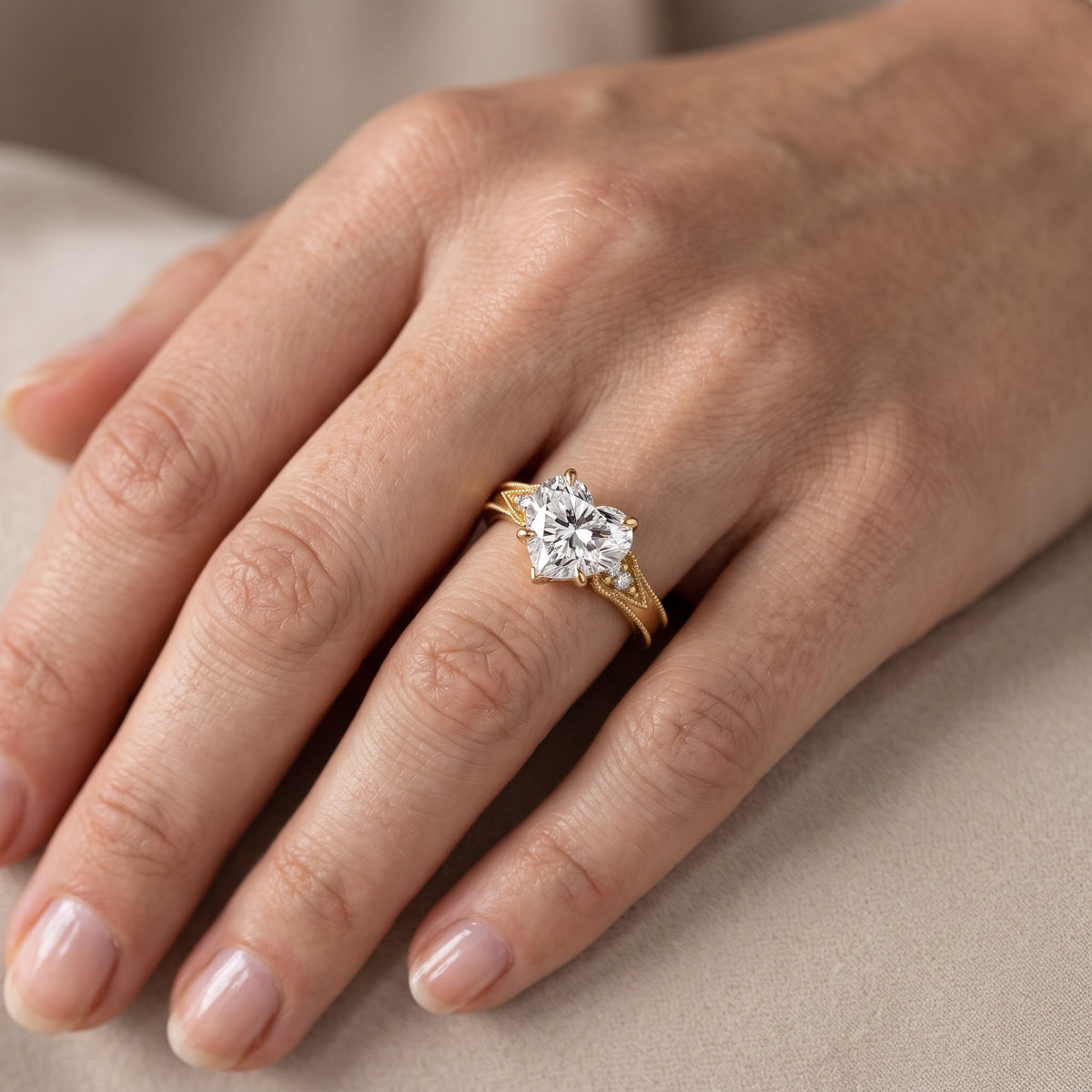 Etta Vintage Milgrain Heart Diamond Engagement Ring in Platinum - lifestyle.jpg