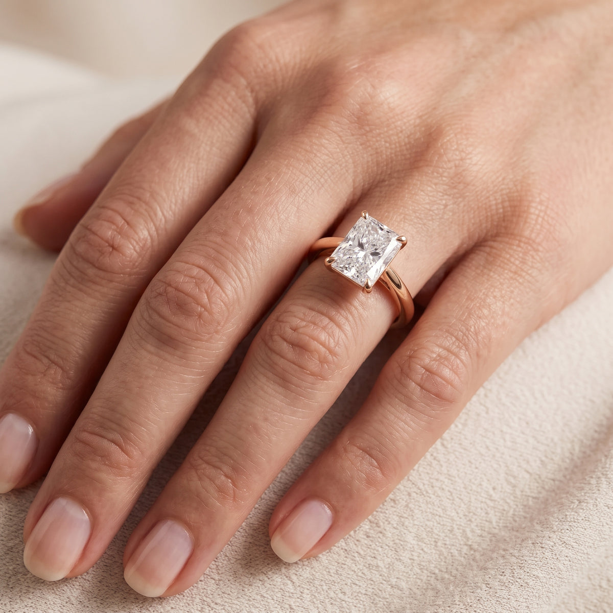 Sadie Cathedral Solitaire Radiant Diamond Engagement Ring in Rose Gold - lifestyle.jpg