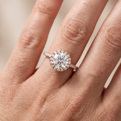 Amara Halo Claw Prong Round Diamond Ring in Rose Gold - lifestyle.jpg